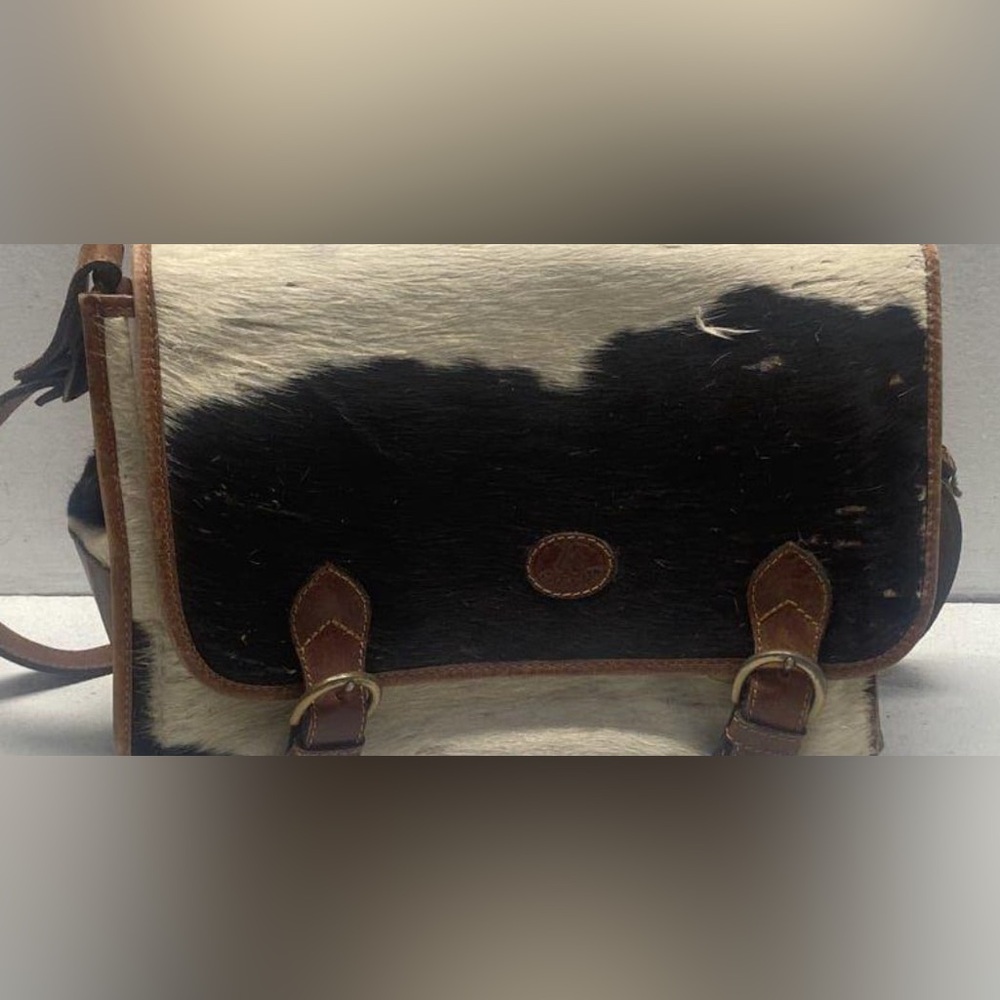 Cowhide Leather Bag Myra Bag Flap Over Cowhide & Leather Small Crossbody Bag